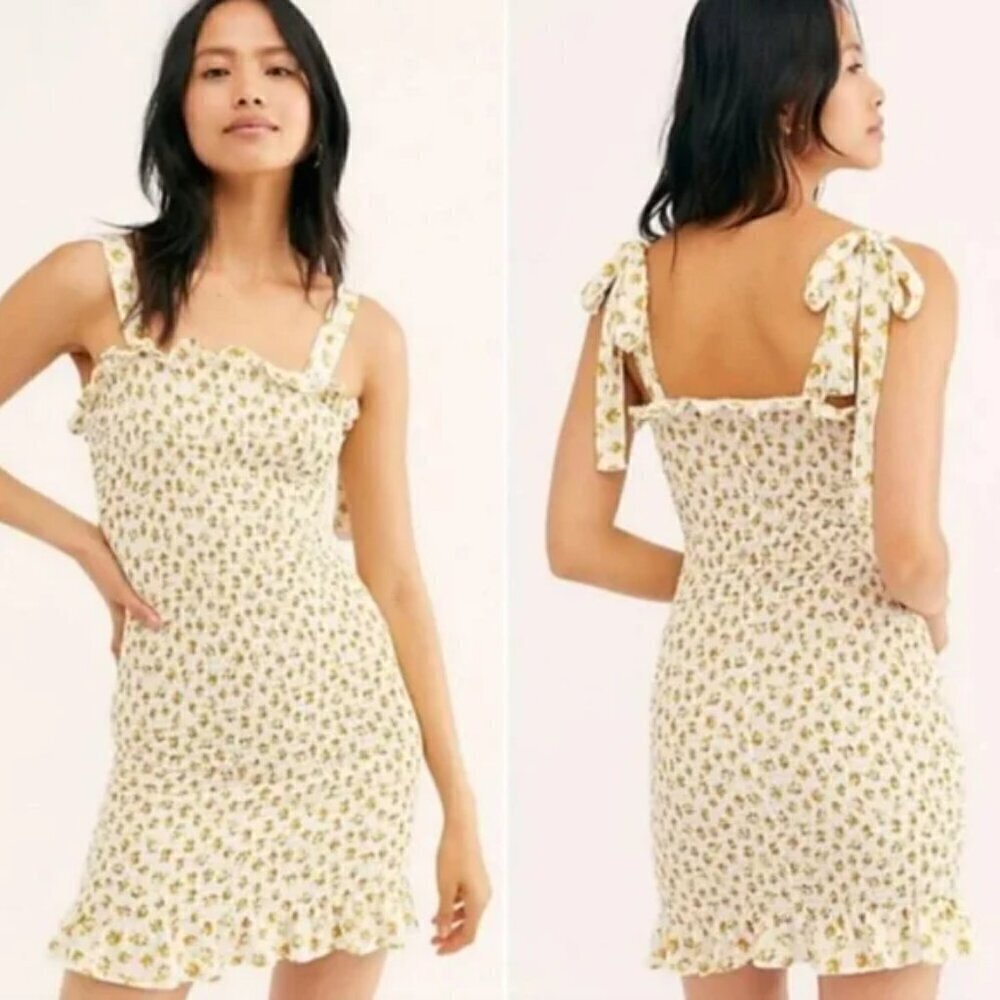 Free People Bella Smocked Ditsy Floral Mini Dress Size XS